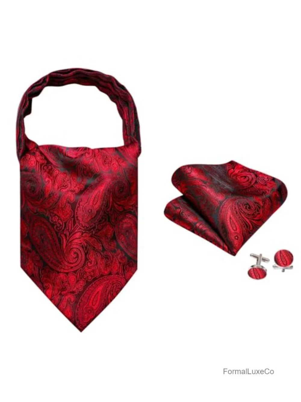 Silk Jacquard Cravat Tie Set with Handkerchief and Cufflinks